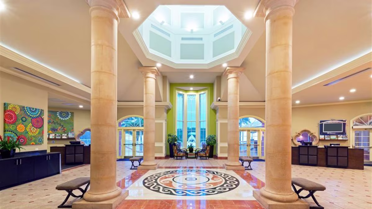 Interior shot of the lobby at Hilton Grand Vacations at SeaWorld in Orlando, Florida.