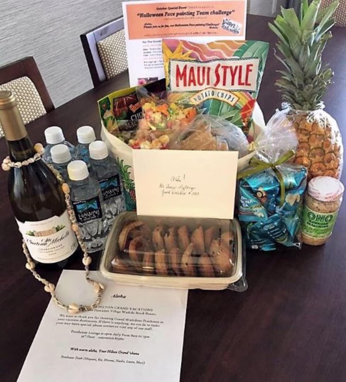 Beautiful welcome gift in Penthouse Suite, Grand Waikikian, a Hilton Grand Vacations Club, Oahu, Hawaii.