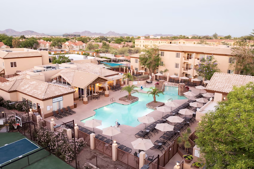 Image > Resort > Arizona > Scottsdale Villa Mirage, a Hilton Vacation Club > Gallery > AZ-SVM-EXT-AERIAL-POOL-007.jpg
