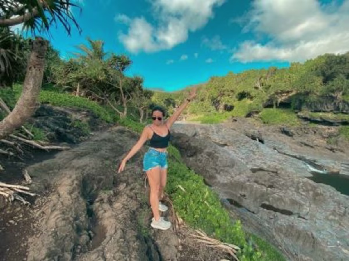 A Hilton Grand Vacations Member at lava flows on Maui, Hawaii