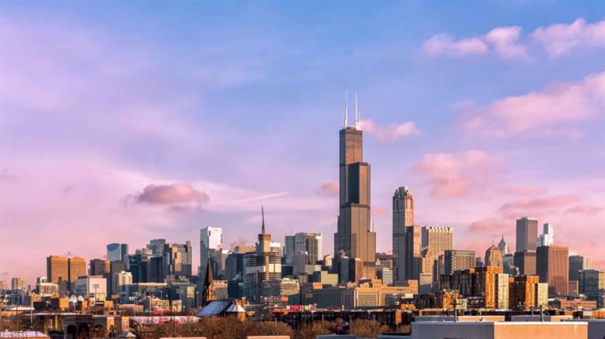 Chicago skyline at sunset