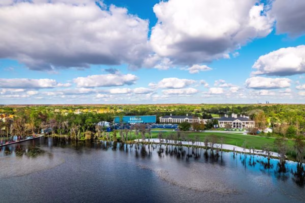 Aerial image of Lake Nona Golf & Country Club, the Hilton Grand Vacations Tournament of Champions, Orlando, Florida.