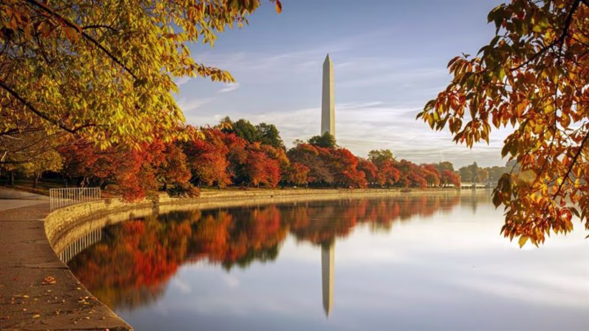 The Washington Monument in D.C. in the fall