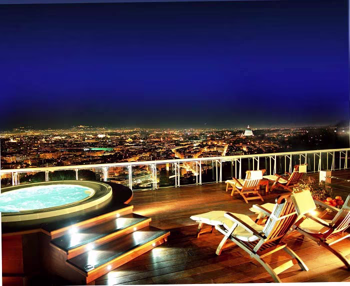 Roof top hot tub at a Hilton property.