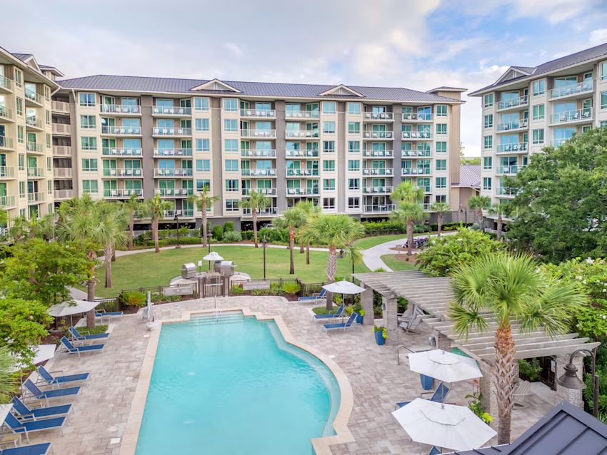 Image > Resort > North & South Carolina > Ocean Oak Resort, a Hilton Grand Vacations Club > Gallery > HHHGV-EXT-AERIAL-POOL-2024-001.jpg