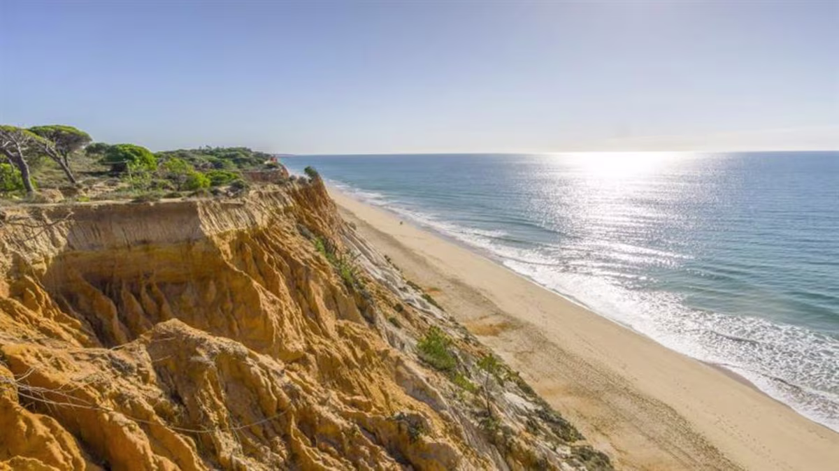 The cliffs and coast of Vilamoura Beach in Algarve, Portugal
